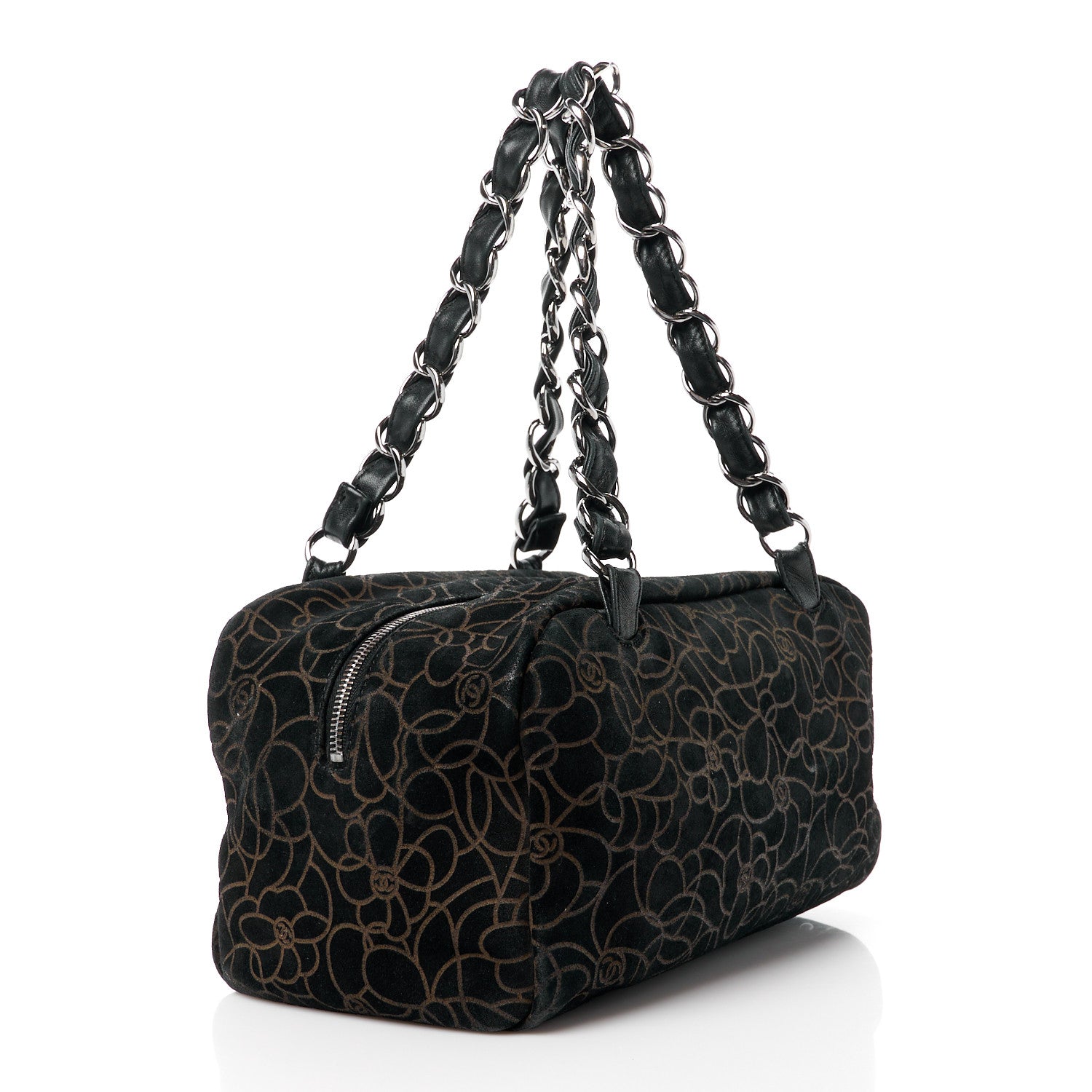 Chanel Velvet Camellia Embossed Shoulder Bag Black 3 of 18