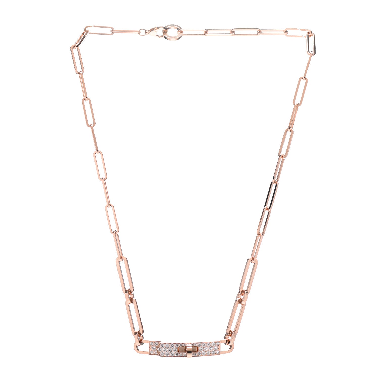 Hermes 18K Rose Gold Diamond Pave Kelly Chaine Choker Necklace 3 of 6