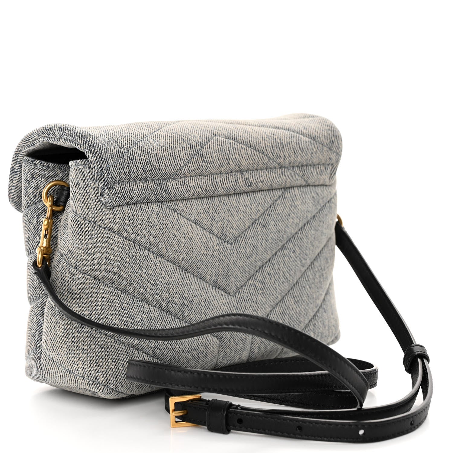 Saint Laurent Denim Y Quilted Monogram Toy Loulou Crossbody Bag Grey 3 of 9