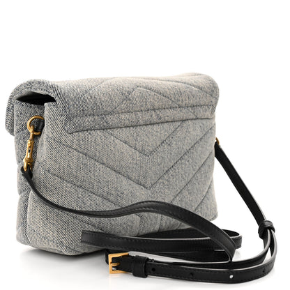 Saint Laurent Denim Y Quilted Monogram Toy Loulou Crossbody Bag Grey 3 of 9