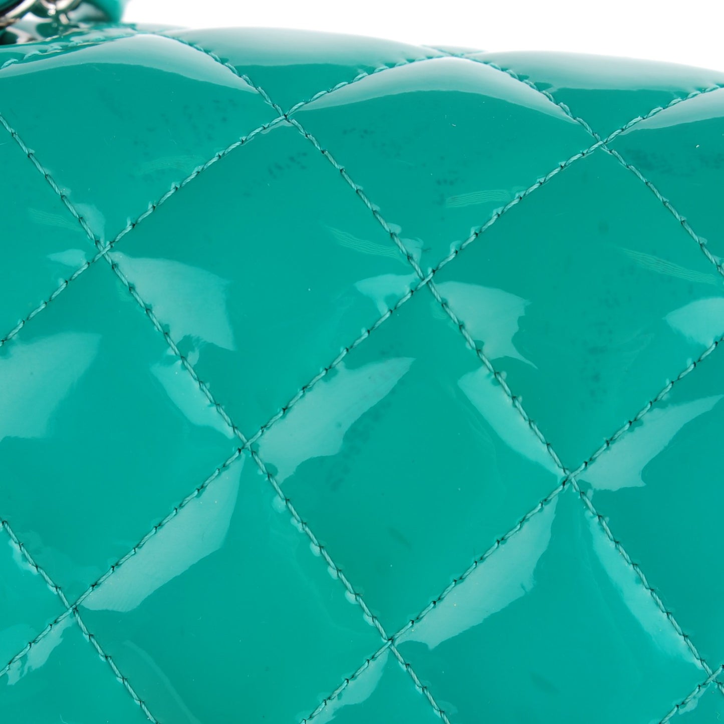 Patent Calfskin Quilted Mini Rectangular Flap Green