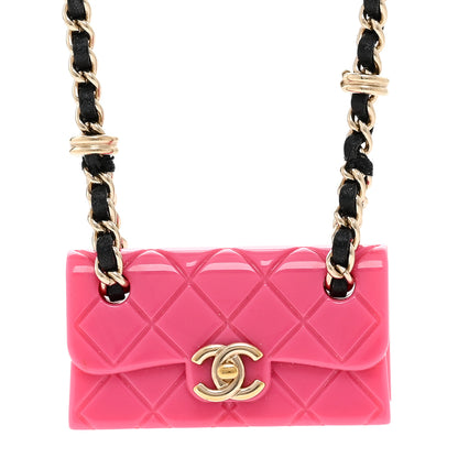 Chanel Metal Resin Lambskin Flap Bag Long Necklace Golden Pink Black 4 of 5