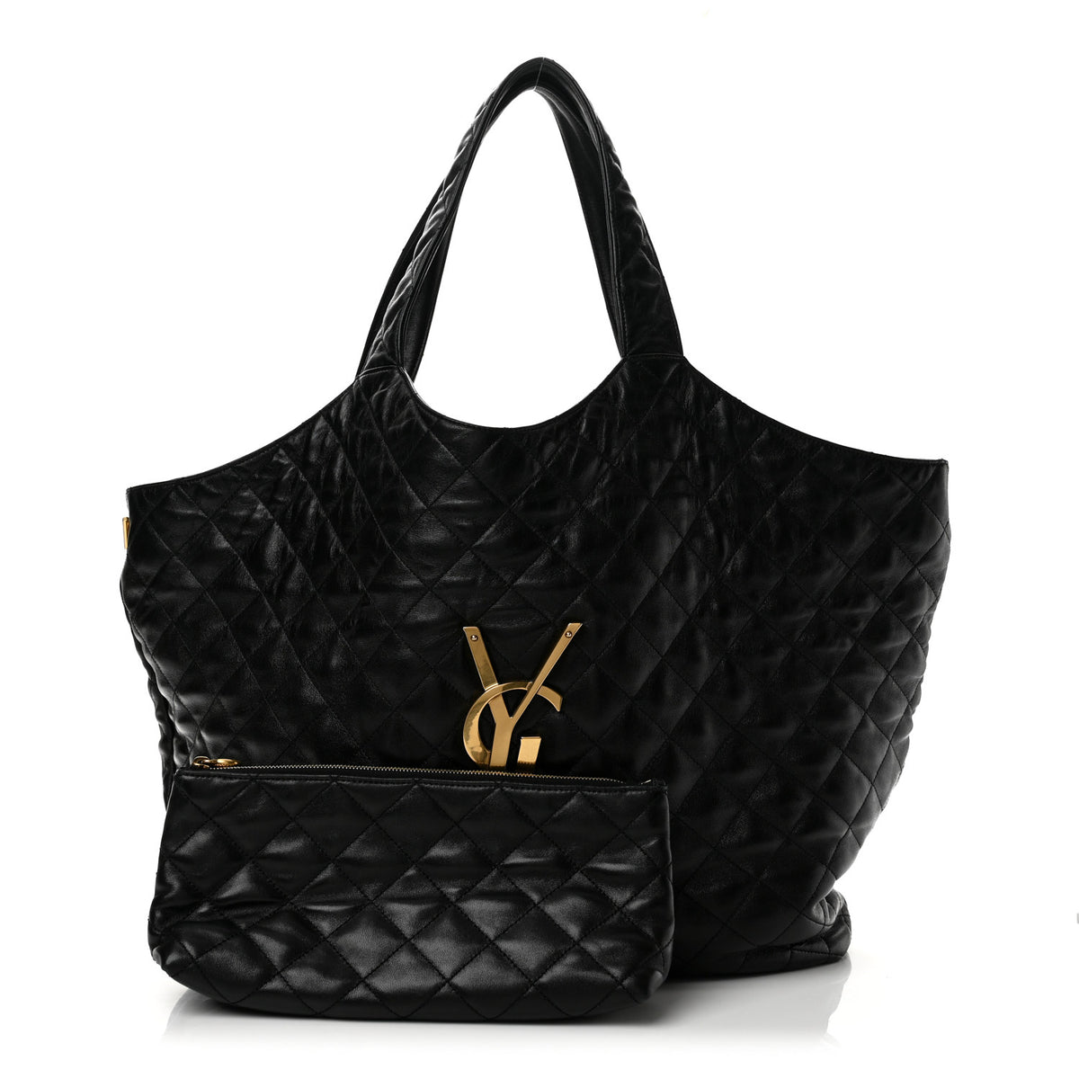 Lambskin Quilted Maxi Icare Shopping Tote Black