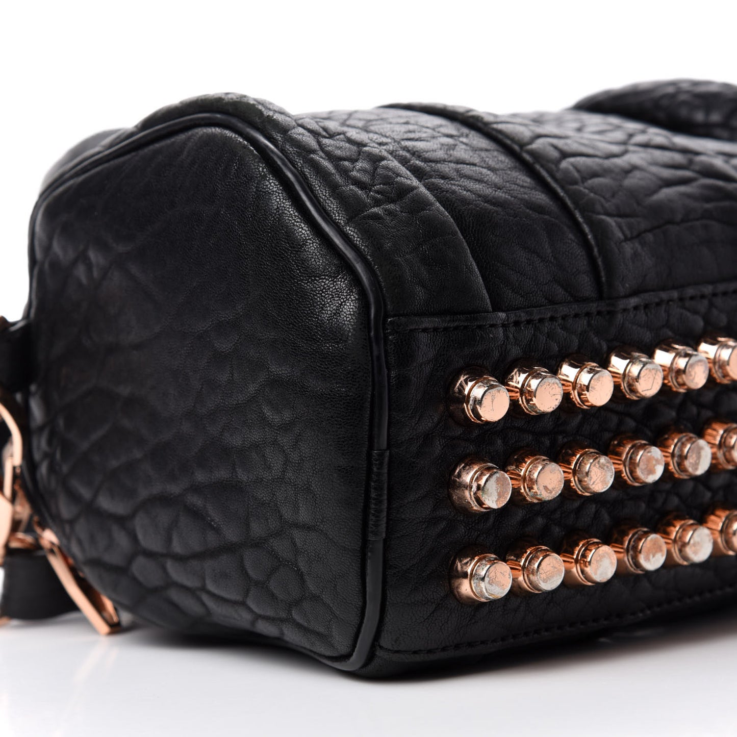 Pebbled Lambskin Mini Rockie Black Rose Gold Hardware