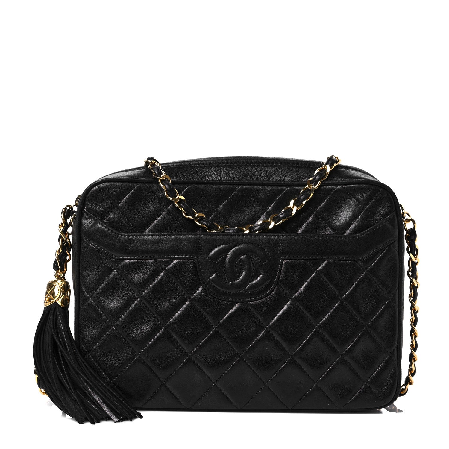 Chanel Lambskin Quilted CC Tassel Camera Case Black 1 of 8
