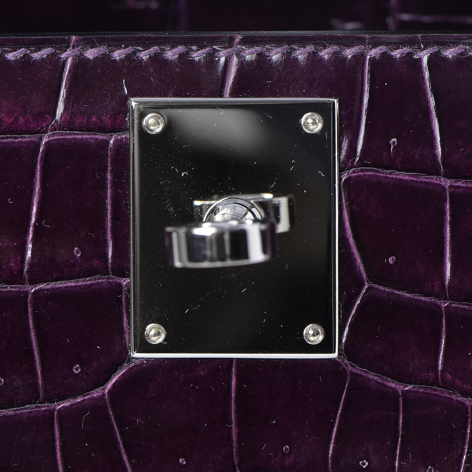 Hermes Shiny Porosus Crocodile Kelly Cut Pochette Aubergine 15 of 23