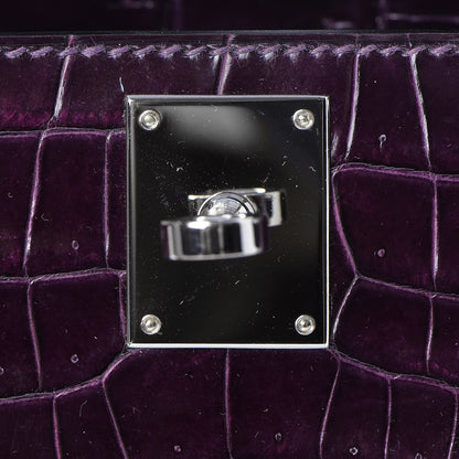 Hermes Shiny Porosus Crocodile Kelly Cut Pochette Aubergine 15 of 23