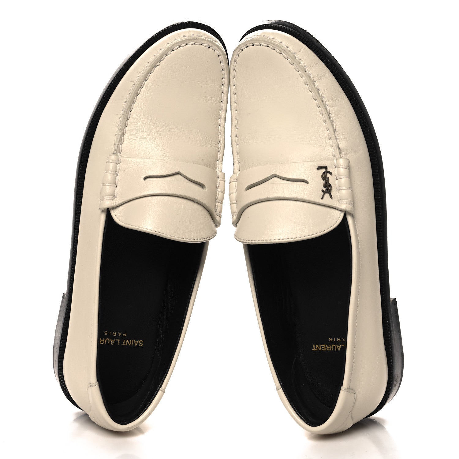 Saint Laurent Calfskin Penny Loafers 38.5 Pearl 2 of 11