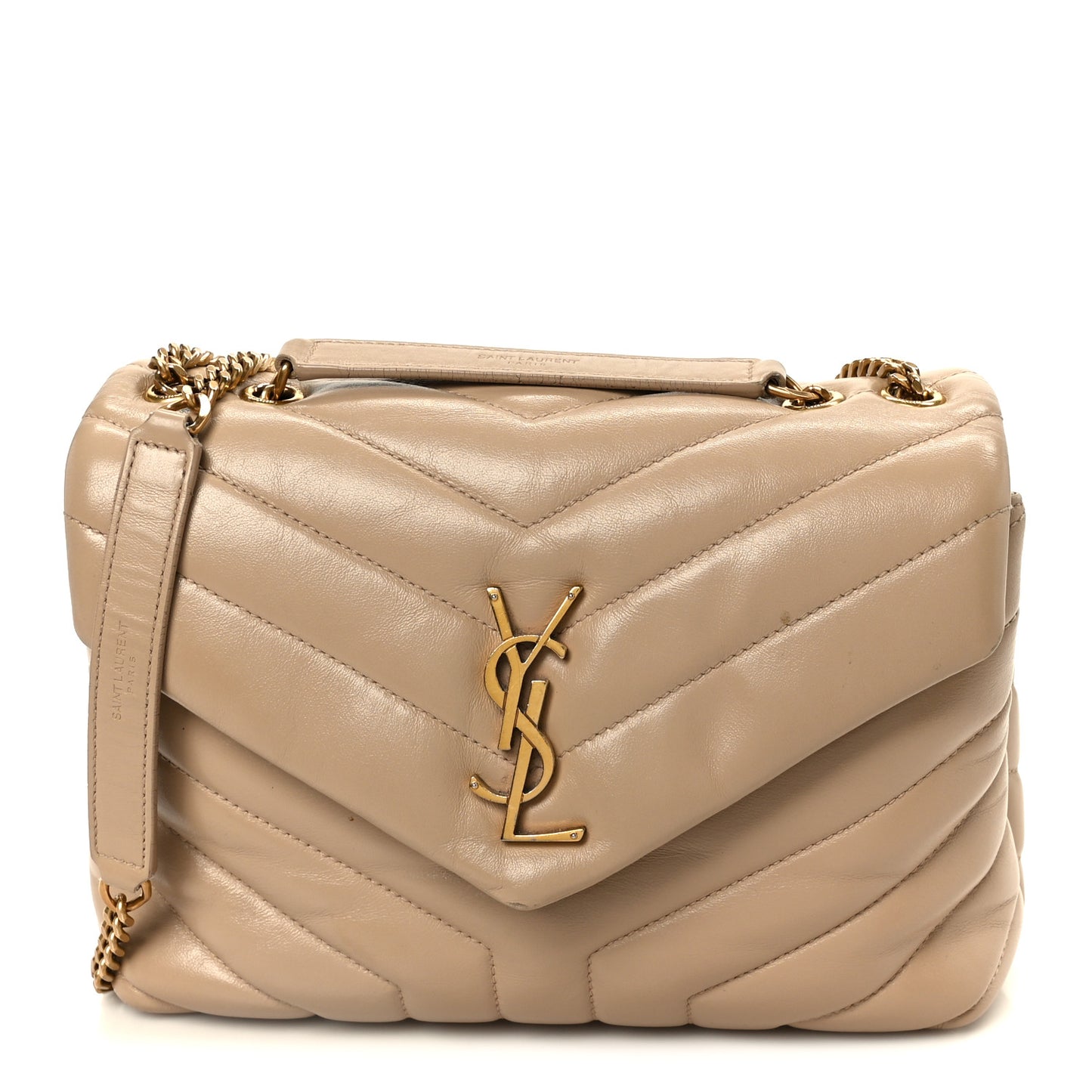 Calfskin Y Quilted Monogram Small Loulou Chain Satchel Dark Beige