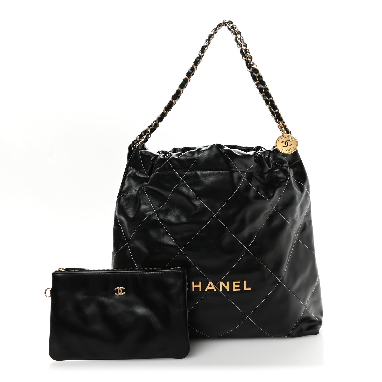 Shiny Calfskin Stitched Chanel 22 Black White