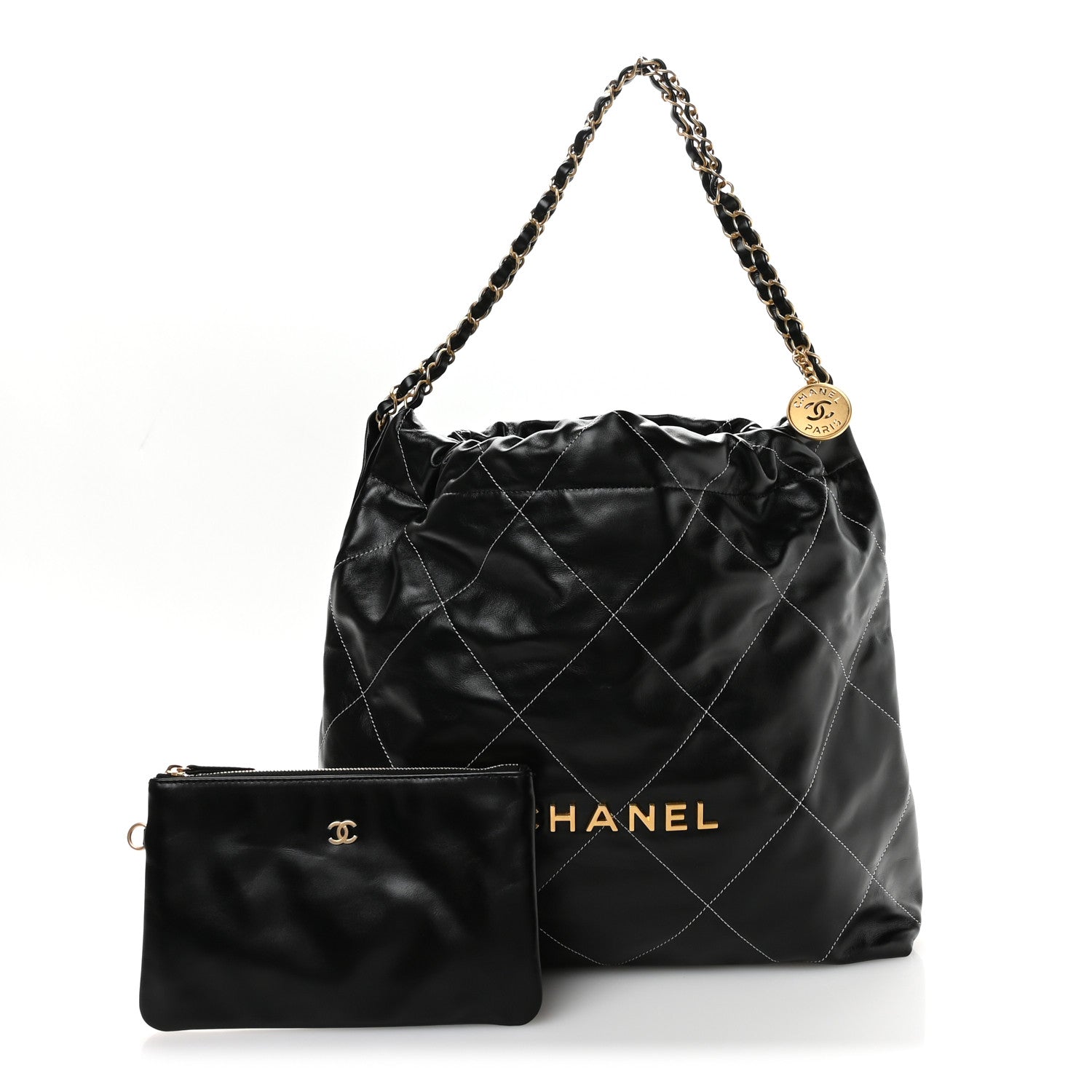 Chanel Shiny Calfskin Stitched Chanel 22 Black White 3 of 12