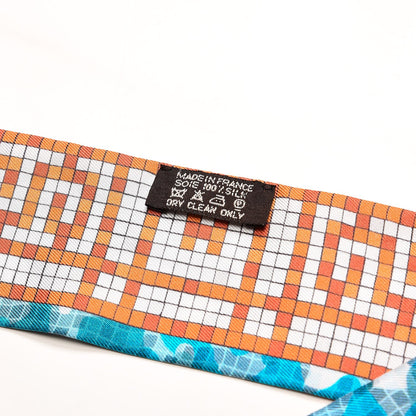 Hermes Silk A Beverly Hills Twilly Orange Bleu Blanc 3 of 5