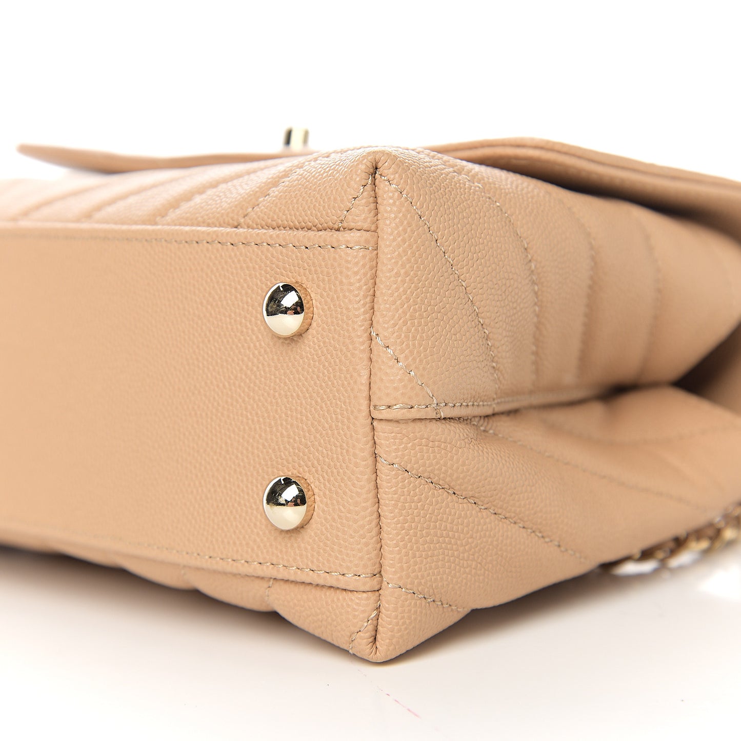 Caviar Chevron Quilted Mini Coco Handle Flap Beige