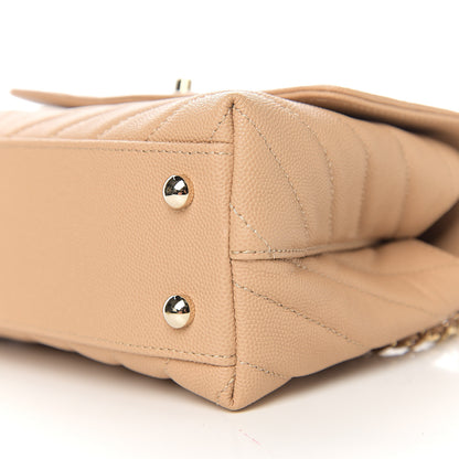 Chanel Caviar Chevron Quilted Mini Coco Handle Flap Beige 8 of 10