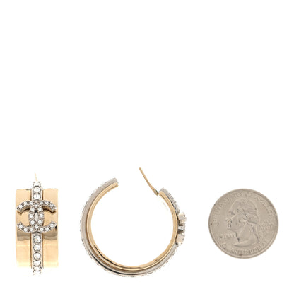 Chanel Metal Crystal CC Hoop Earrings Gold Silver 2 of 4