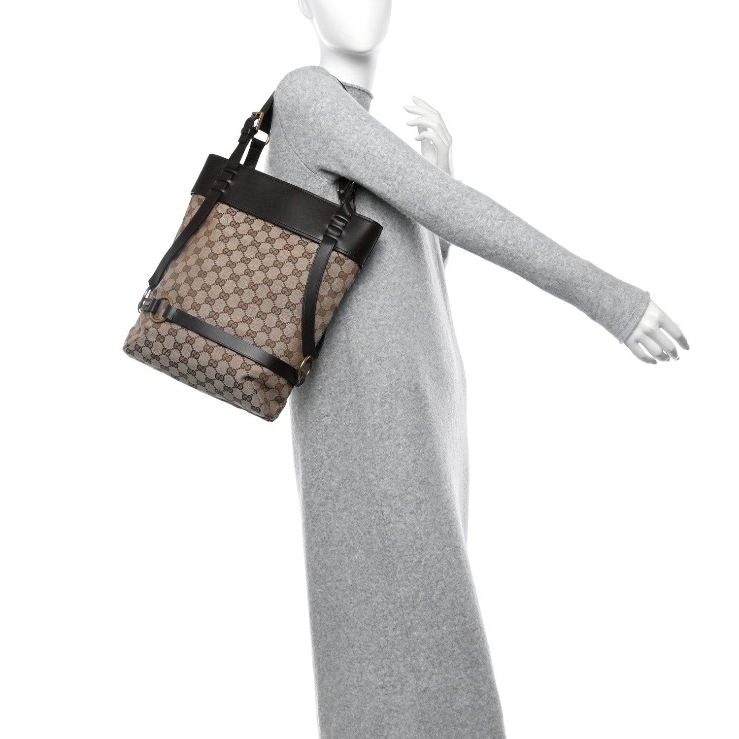 Gucci Monogram Calfskin Tote Dark Brown 3 of 12