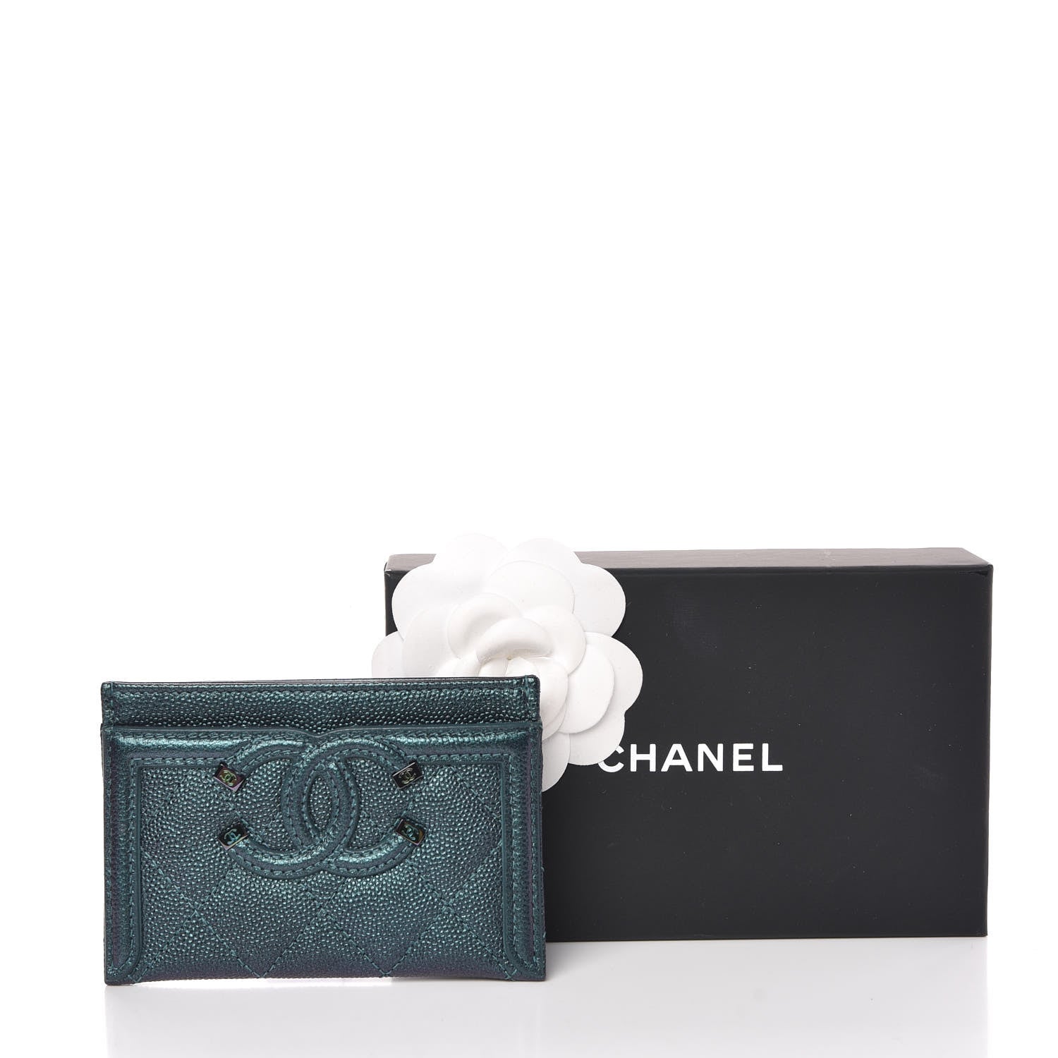 Chanel Iridescent Caviar Quilted Filigree Card Holder Dark Turquoise 9 of 9