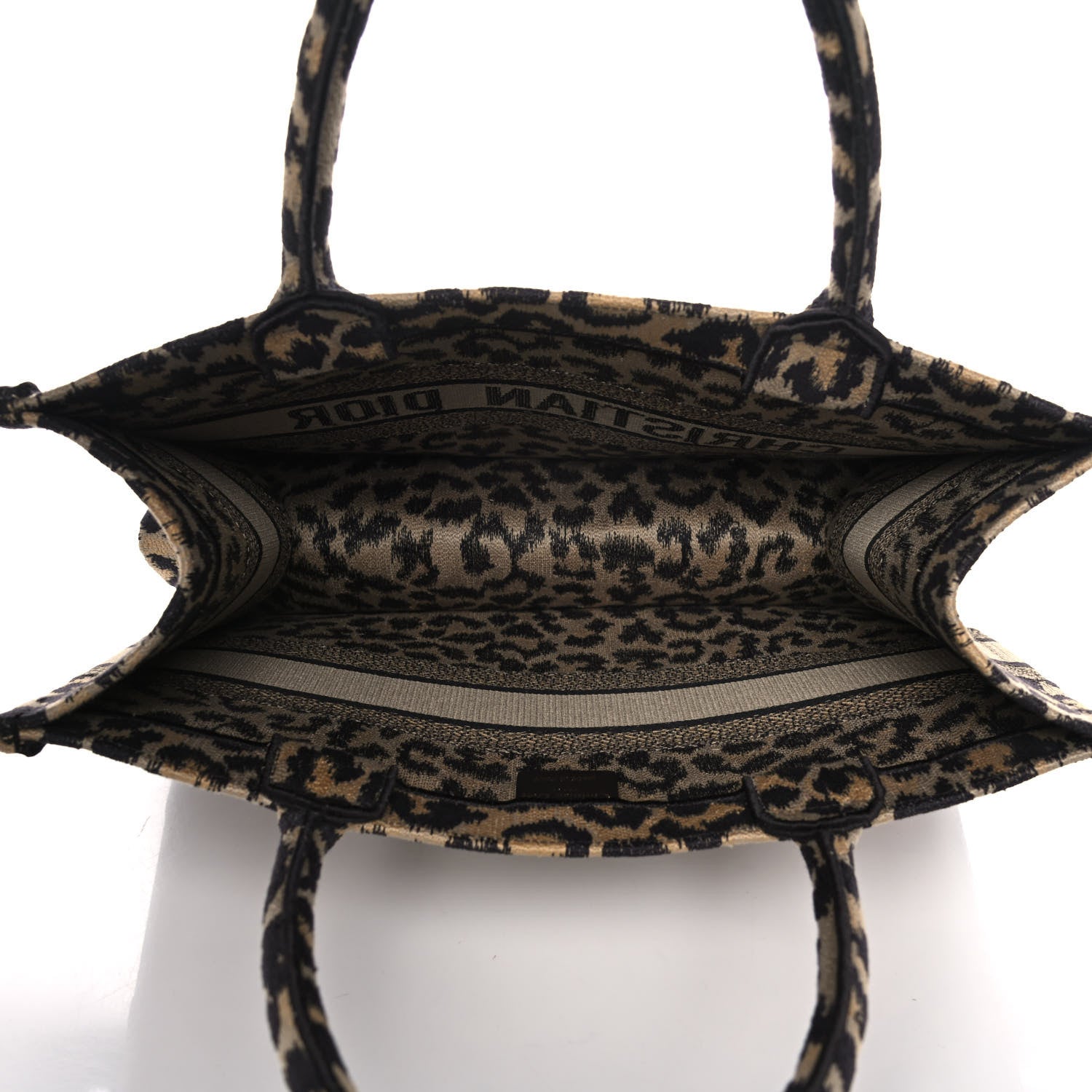 Christian Dior Canvas Mizza Embroidered Medium Leopard Book Tote Beige 5 of 10