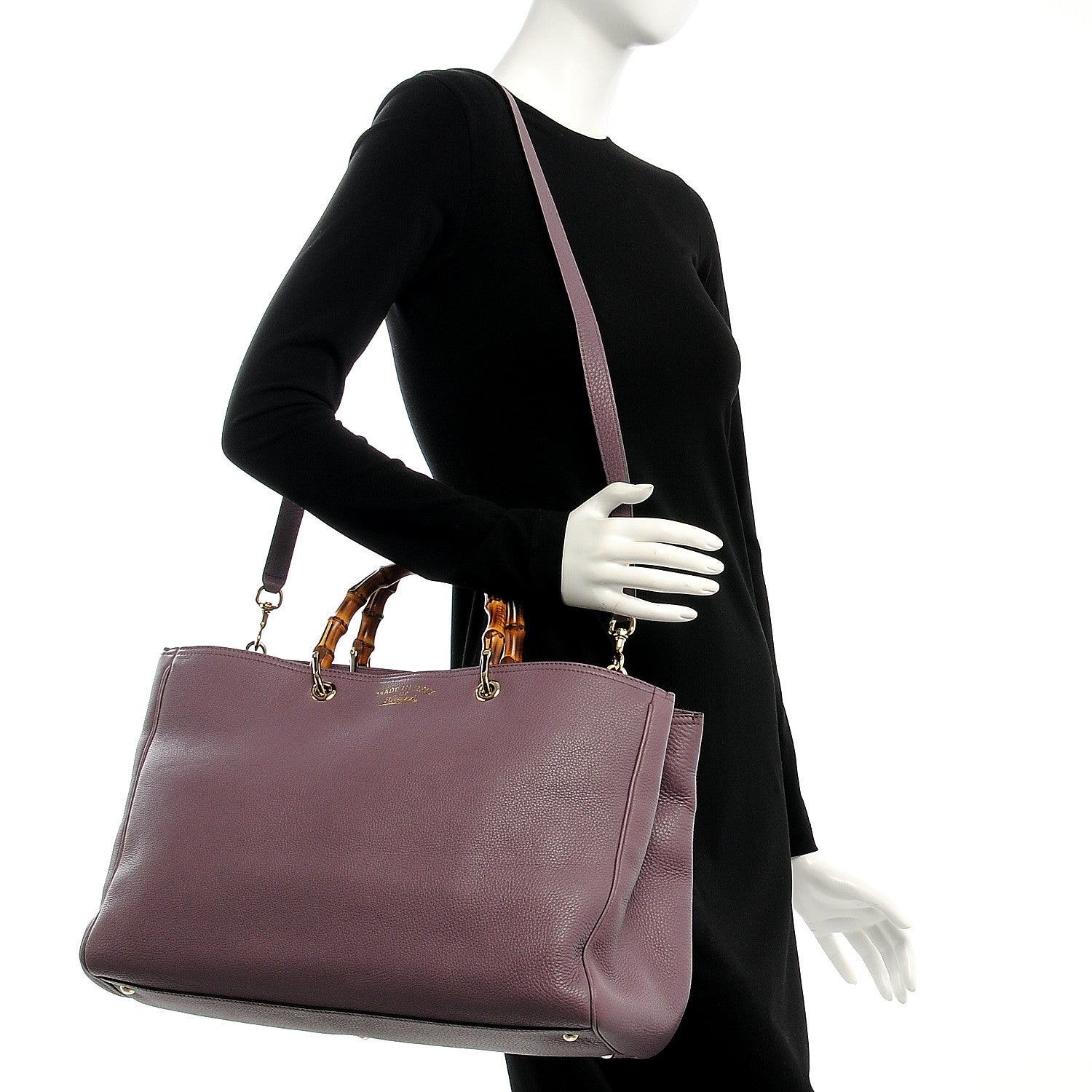 Gucci Calfskin Large Bamboo Shopper Tote Purple 2 of 8