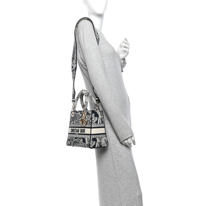 Christian Dior Canvas Toile De Jouy Reverse Embroidered Medium Lady D-Lite Navy 2 of 10