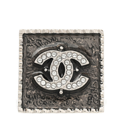 Chanel Metal Crystal CC Ring 55 7.25 Black Silver 1 of 4