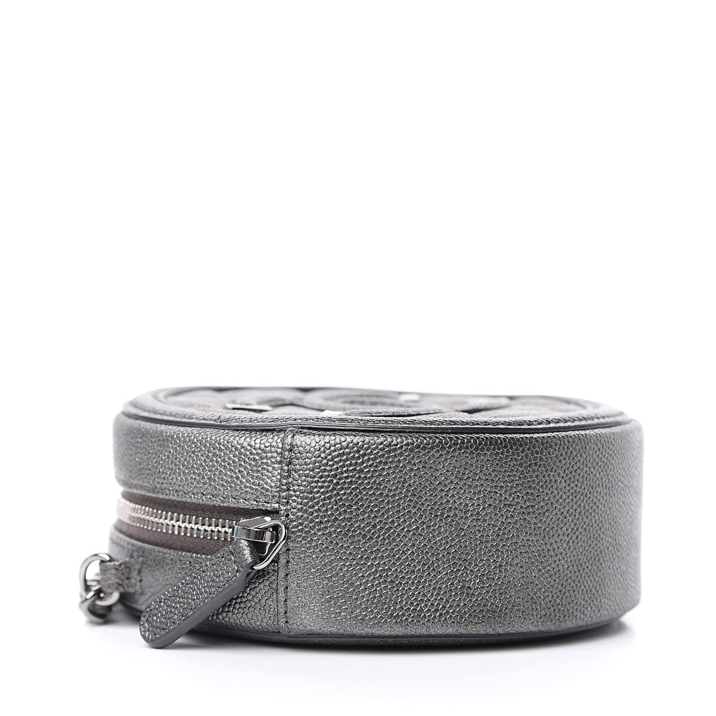 Metallic Caviar Quilted Round Filigree Crossbody Dark Silver