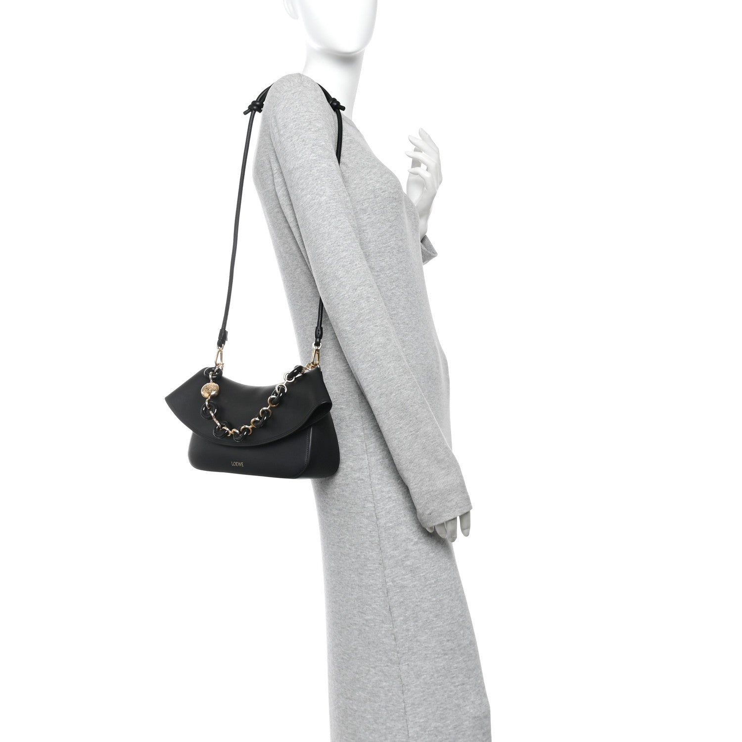 Loewe Smooth Calfskin Donut Chain Medium Ola Shoulder Bag Black 2 of 9