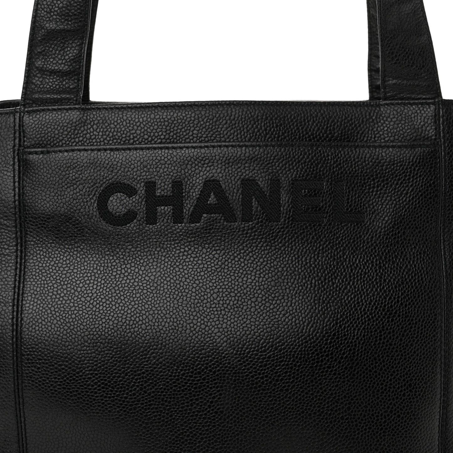 Caviar Embroidered Logo Shoulder Bag Black