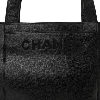 Chanel Caviar Embroidered Logo Shoulder Bag Black 9 of 12