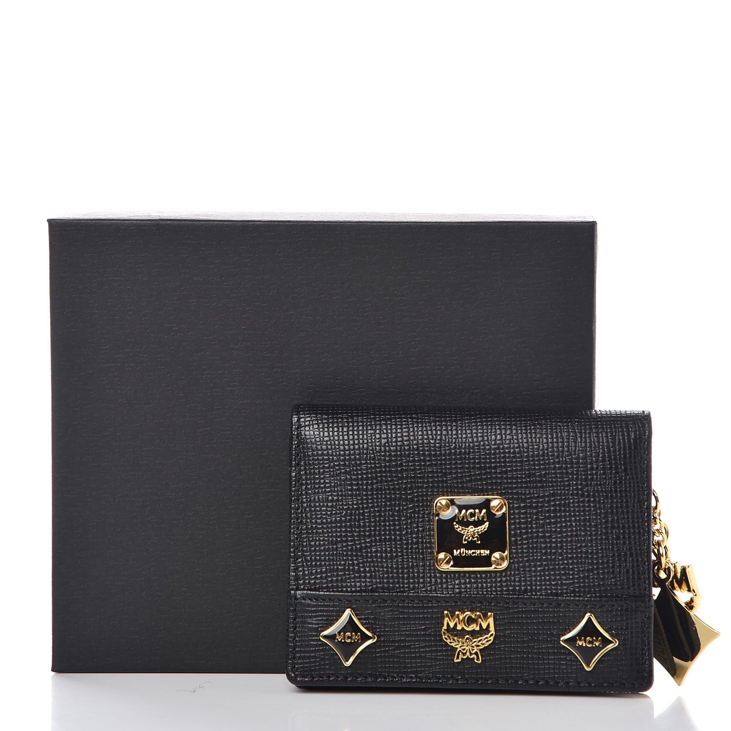 MCM Calfskin Embellished Card Holder Black 14 of 15