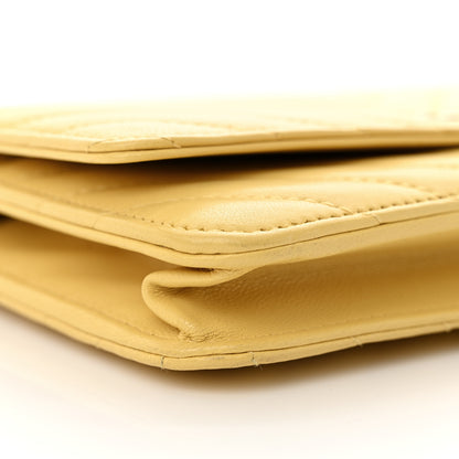 Chanel Lambskin Chevron Quilted Wallet On Chain WOC Yellow 11 of 12