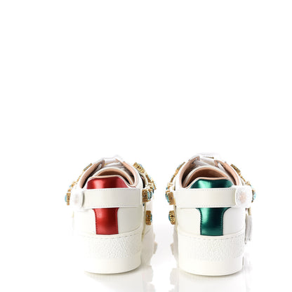 Gucci Calfskin Removable Crystals Bee Embroidered Ace Platform Sneakers 36 White 7 of 11