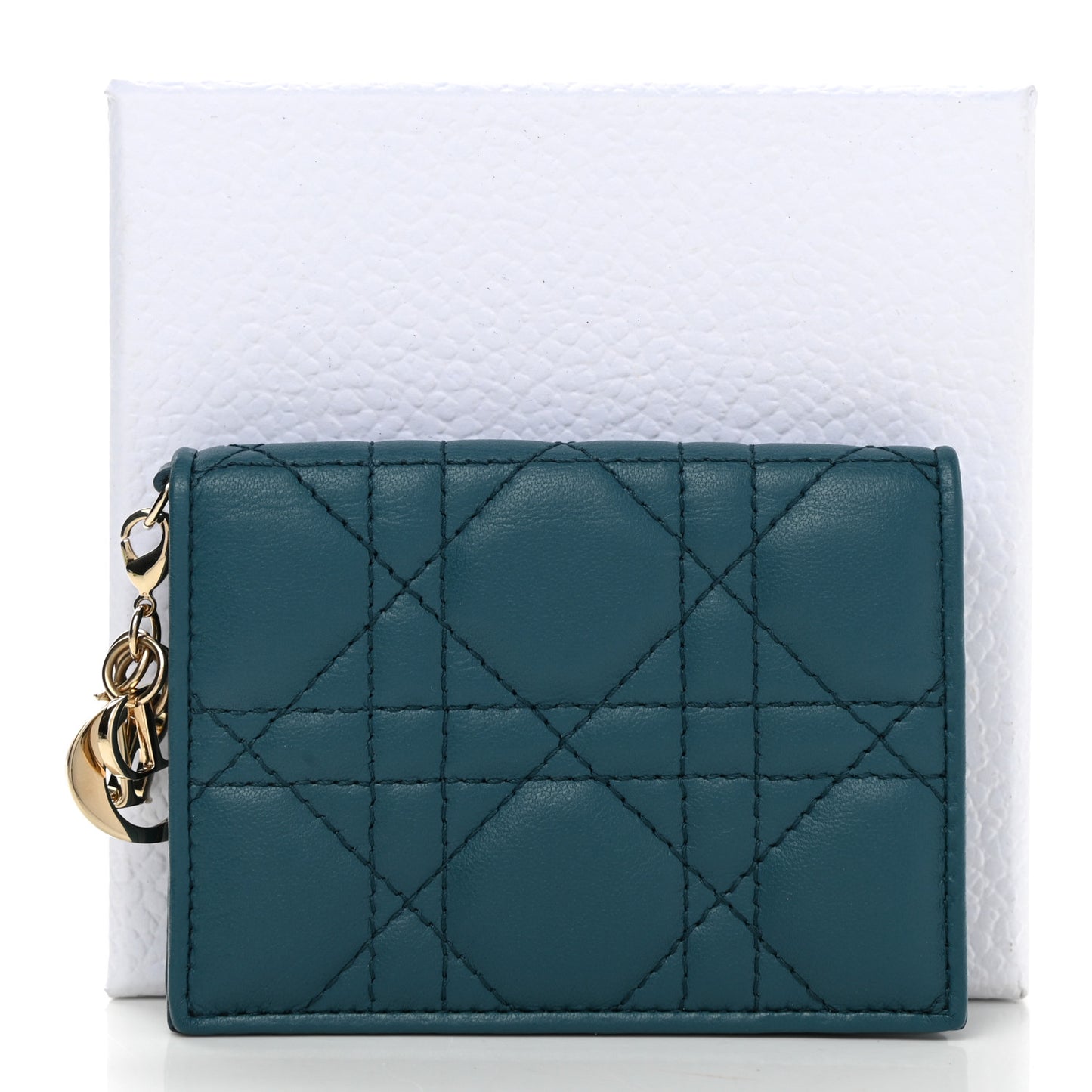 Lambskin Cannage Small Lady Dior Flap Card Holder Deep Ocean