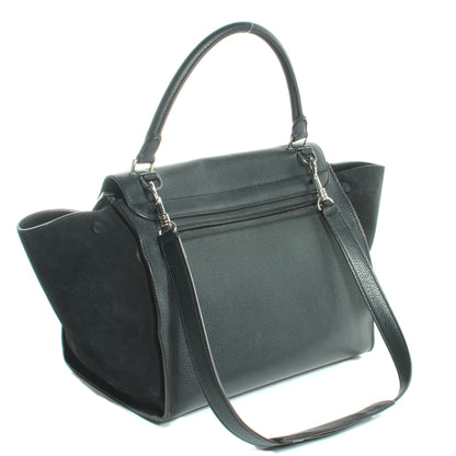 Celine Drummed Leather and Suede Small Trapeze Black 3 of 7