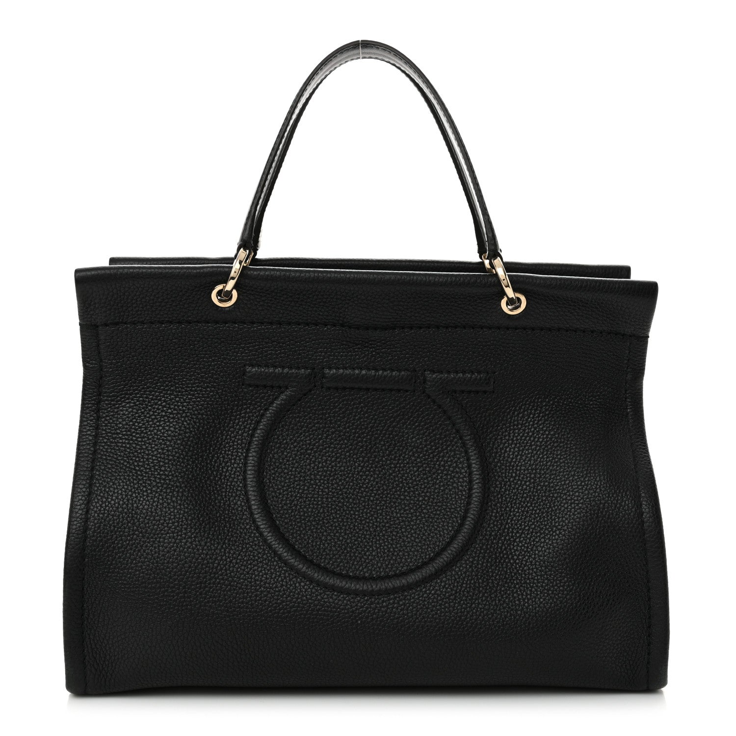 Salvatore Ferragamo Grained Calfskin Medium Meera Tote Black 1 of 12