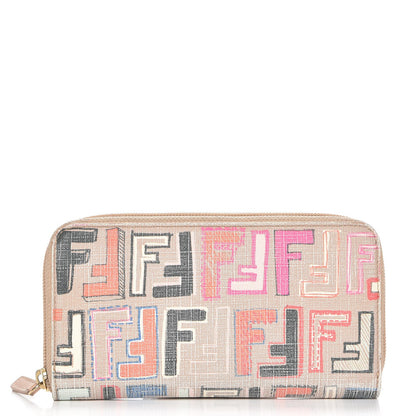 Fendi Zucca Spalmati Vitello FF Multicolor Zip Around Wallet Beige Multicolor Cipria 1 of 10