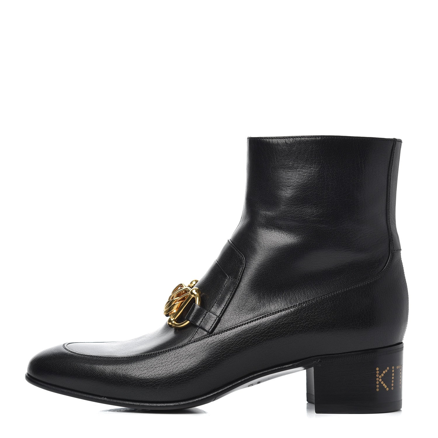 Gucci Goatskin Mens Kitten Chain Horsebit Ankle Boots 9 Black 1 of 10