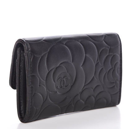 Chanel Lambskin Camellia Embossed Card Holder Wallet Black 3 of 11