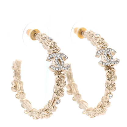Chanel Crystal Camellia CC Hoop Earrings Gold 3 of 6