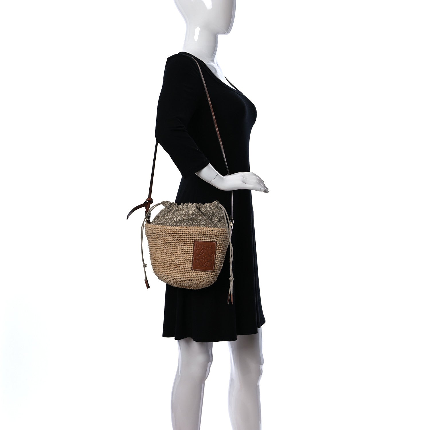 Loewe Calfskin Raffia Bucket Bag Natural Tan 2 of 10