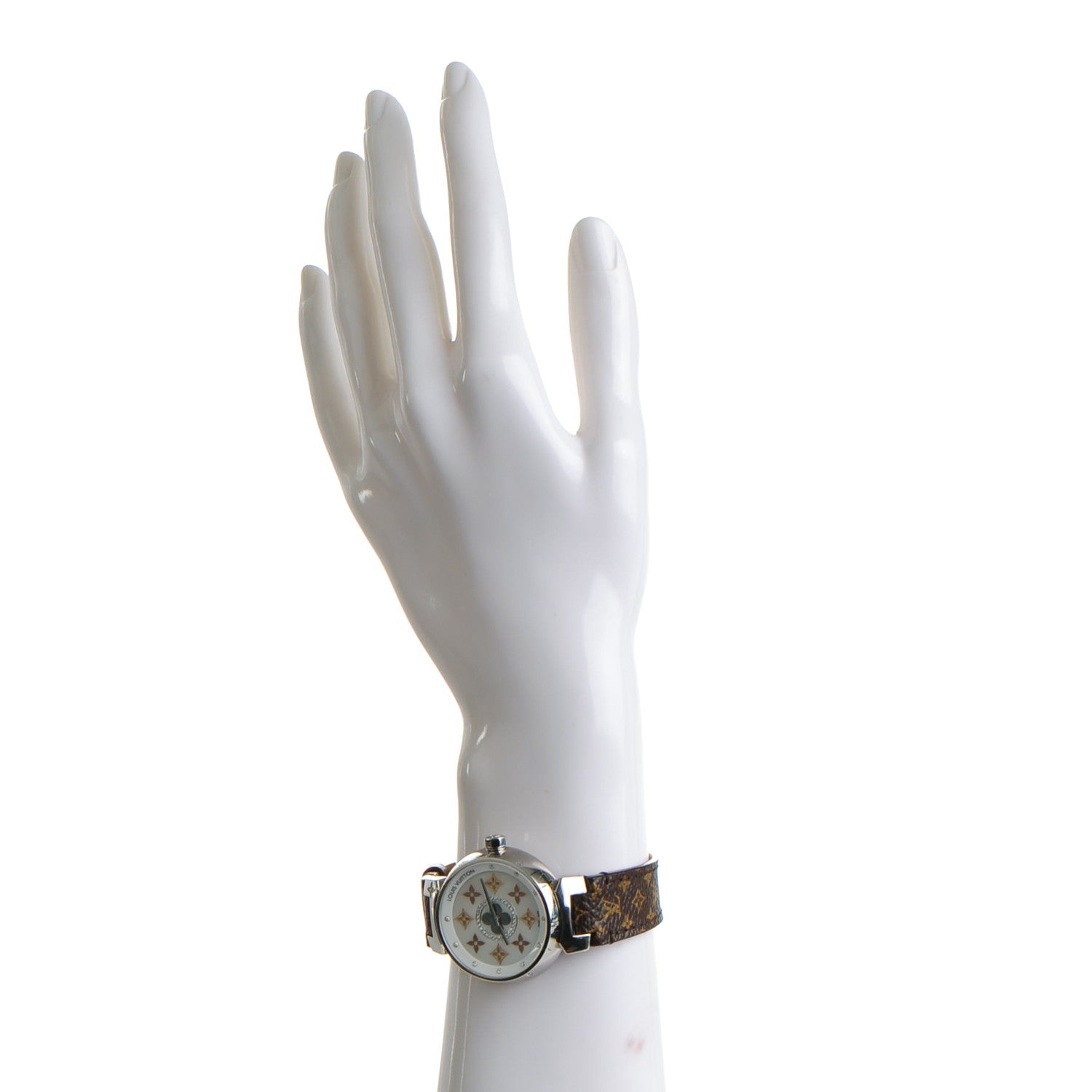 Louis Vuitton Stainless Steel Monogram Diamond Mother of Pearl 34mm Tambour Idylle Blossom Quartz Watch 2 of 10