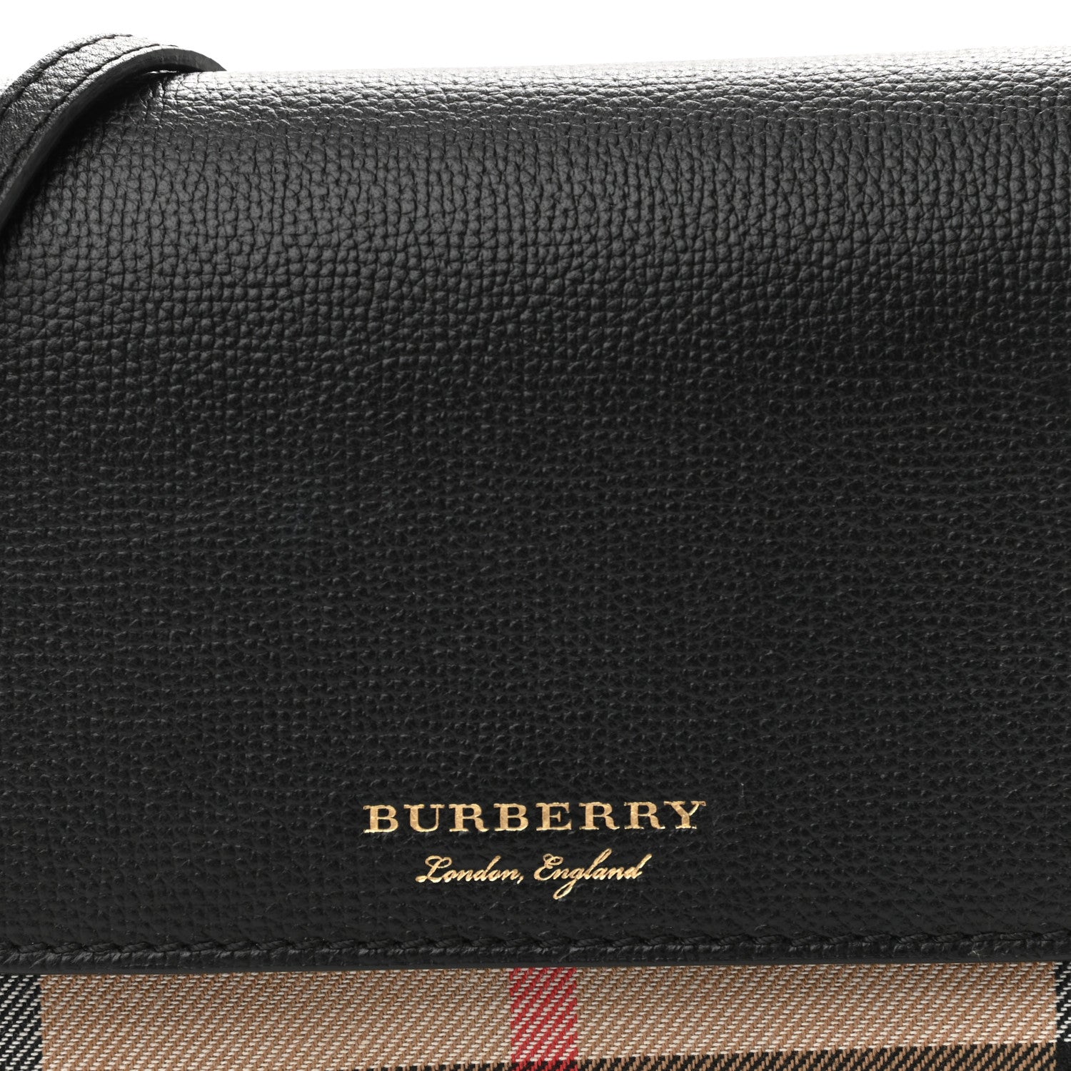 Burberry Grained Calfskin House Check Tartan Mix Hampshire Wallet On Chain Black 7 of 9