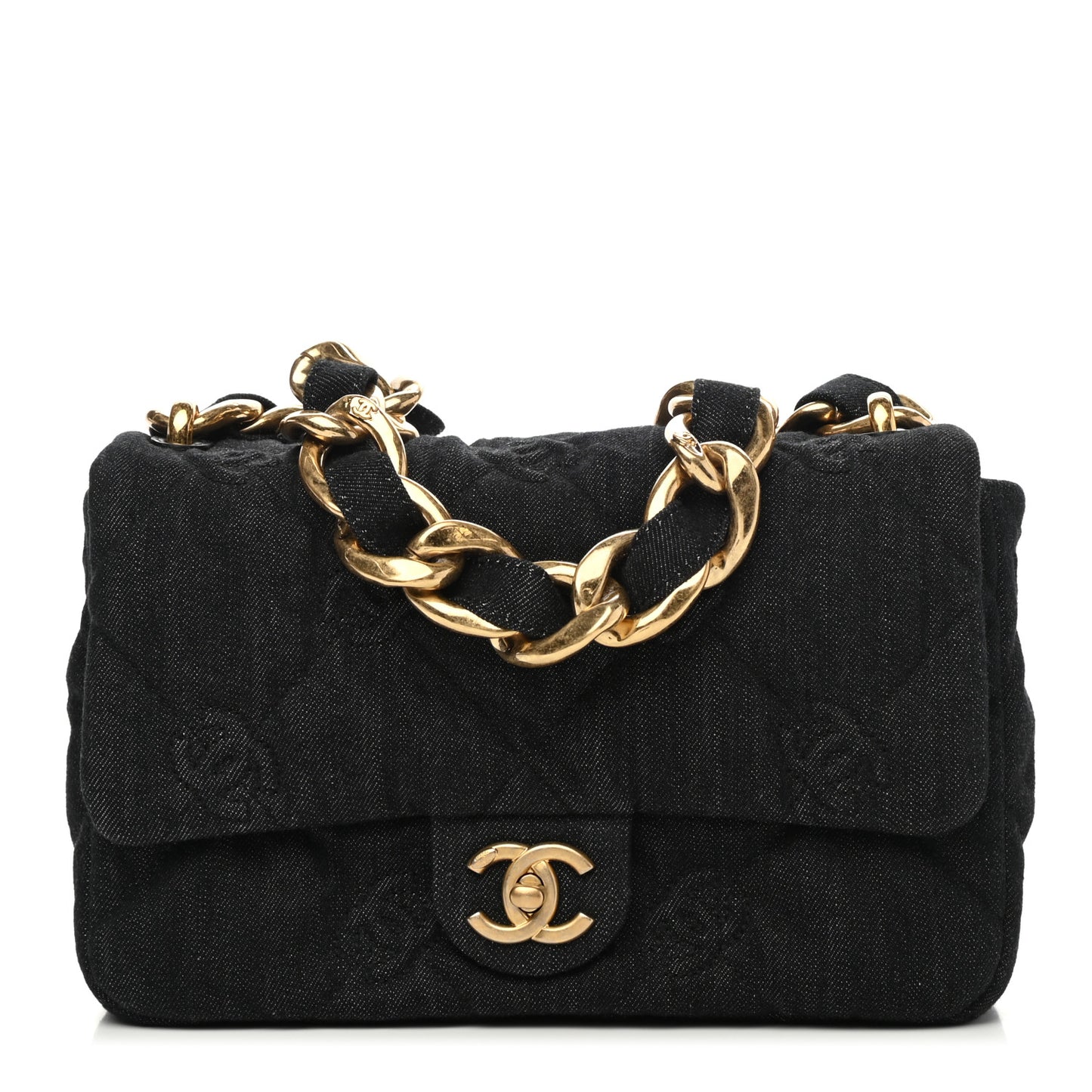 Denim Quilted Medium Funky Town Flap Black