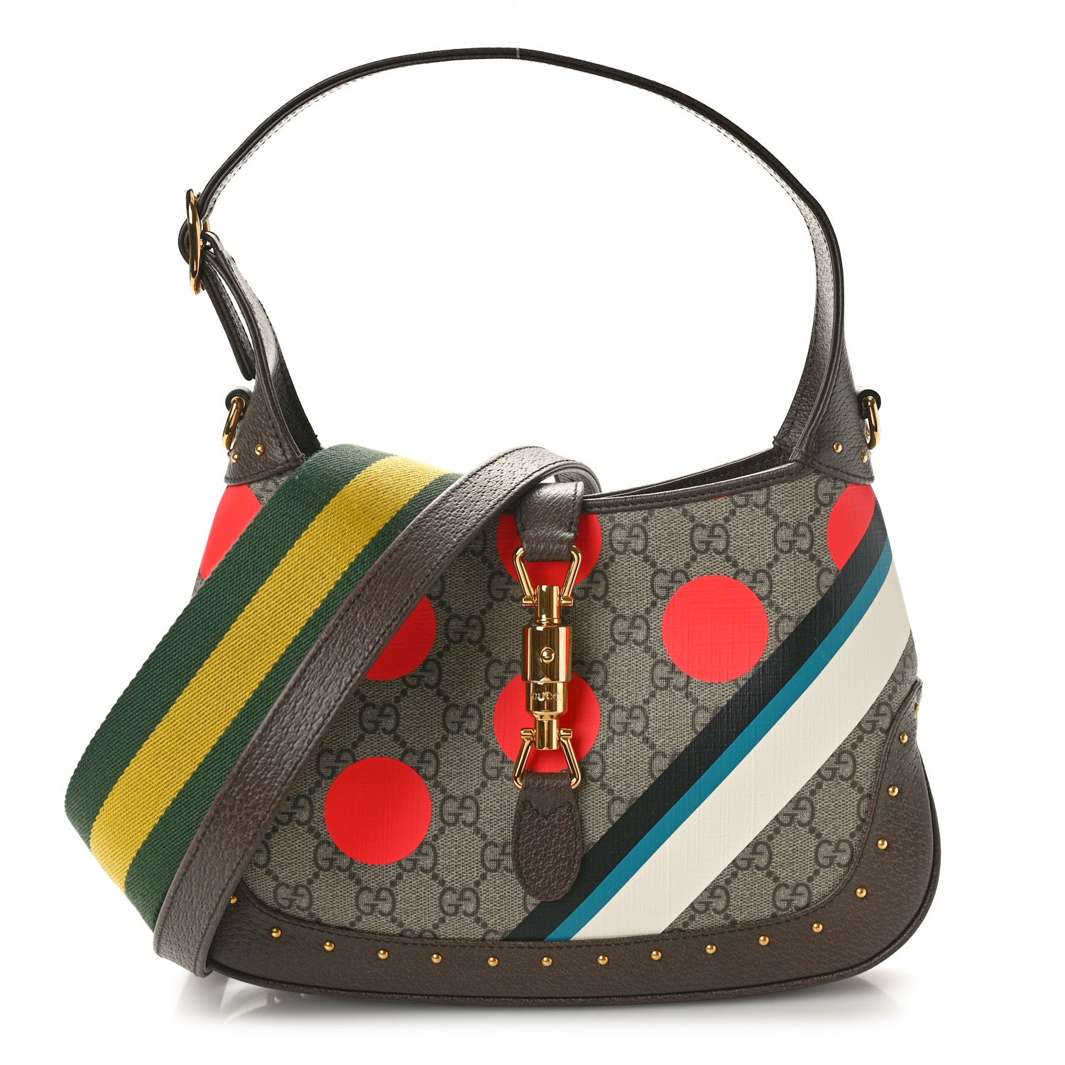 Gucci GG Supreme Monogram Geometric Textured Dollar Calfskin Web Small Jackie 1961 Hobo 1 of 11