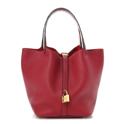 Hermes Taurillon Clemence Matte Alligator Picotin Lock Touch 22 MM Rouge Grenat 1 of 9