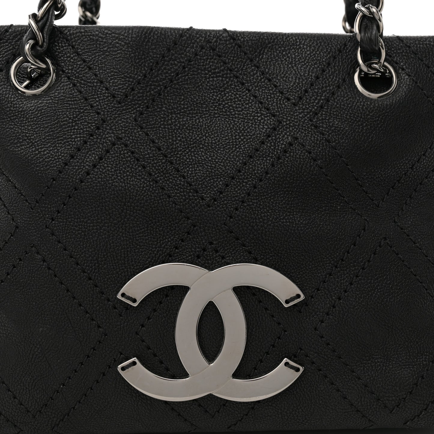 Calfskin Small Diamond Stitch Tote Black