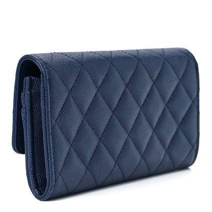 Chanel Caviar Quilted Crystal Long Flap Wallet Navy Blue 3 of 13