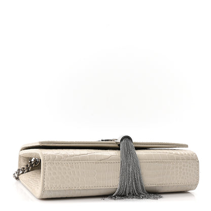 Saint Laurent Calfskin Crocodile Embossed Small Classic Monogram Kate Tassel Satchel Blanc Vintage 4 of 10