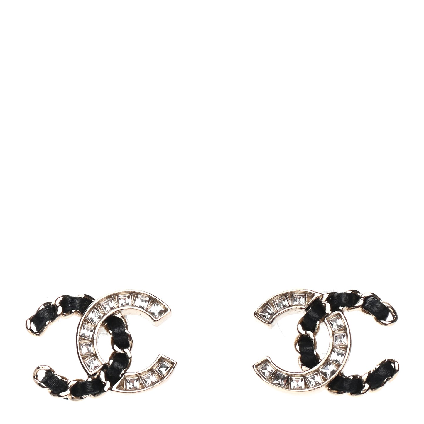 Crystal Baguette Lambskin Chain CC Vintage Allure Stud Earrings Black Gold