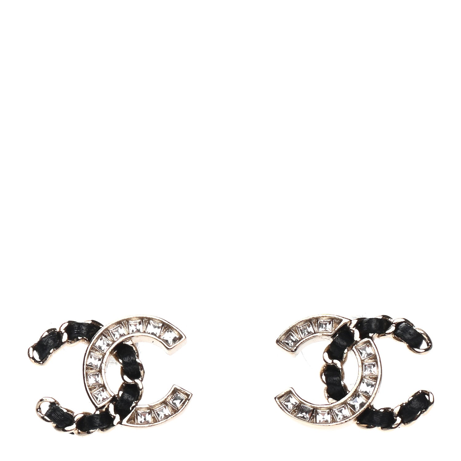 Chanel Crystal Baguette Lambskin Chain CC Vintage Allure Stud Earrings Black Gold 1 of 4
